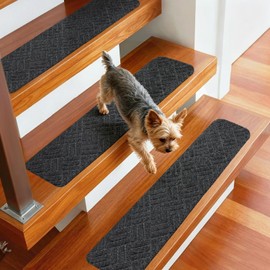 WELSTIK 15 Pack Non-Slip Stair Treads for Wooden Steps - 30x8 Inch Carpet Stair Runners Indoor - Peel and Stick Stair Mats Carpet Protectors for Kids, Elders and Dogs, Grey