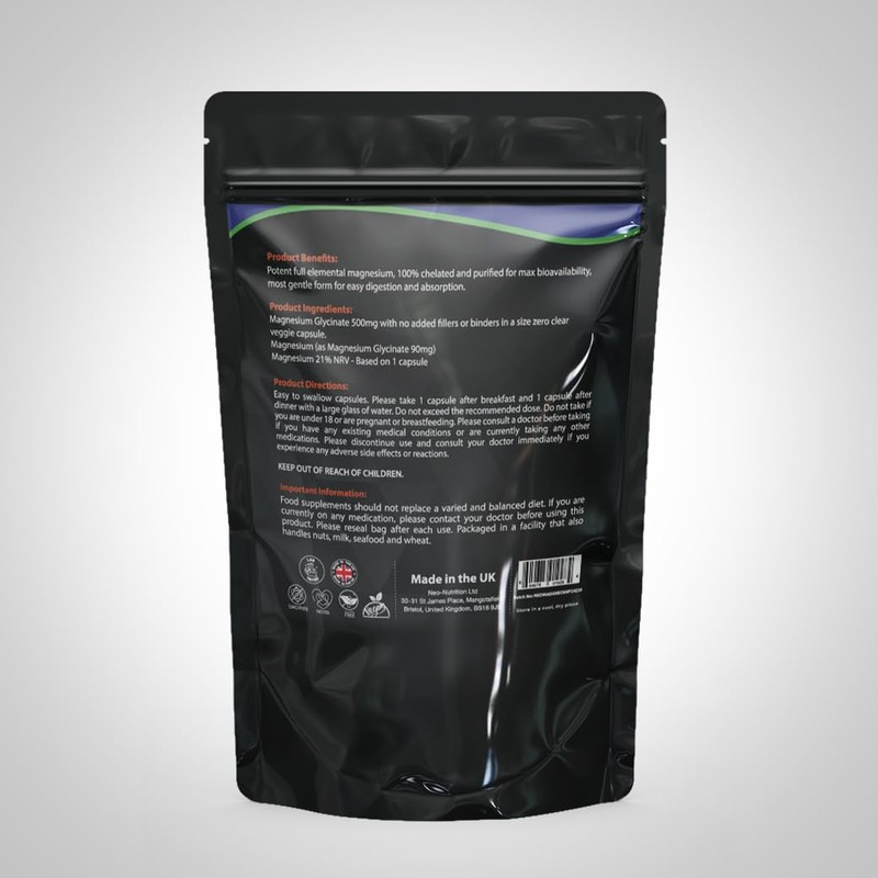 Magnesium Glycinate Supplement - 1000mg of Magnesium - 60 High
