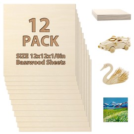 12 Pack Basswood Sheets 1/8x12x12 Inch for Crafts,Unfinished Wood for Laser Cutting & Engraving,Wood Burining,Plywood for Architectural Models.