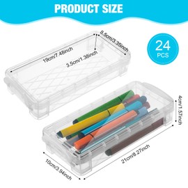 Gueevin 24 Pcs Large Capacity Plastic Pencil Box Clear Plastic Pencil Case Crayon Box with Snap Tight Lid Watercolor Pen Storage Brush Pencil Box Organizer Drawing Tools Container (White)