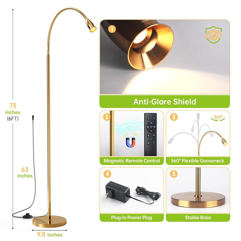 SpeePlant Reading Floor Lamp, 73" Standing Lamp with Dimmable Zoomable