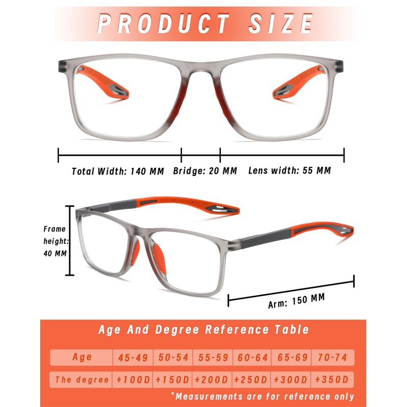 Hubeye 5 Pairs TR90 Sports Reading Glasses for Men and