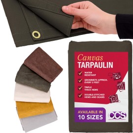 CCS Waterproof Canvas Tarp Cover – Heavy Duty Duck Cloth, Waxed Canvas Tarpaulin with Rustproof Brass Grommets for Camping, Construction, Equipment & Outdoor Use (Olive Drab, 8x12 Ft)