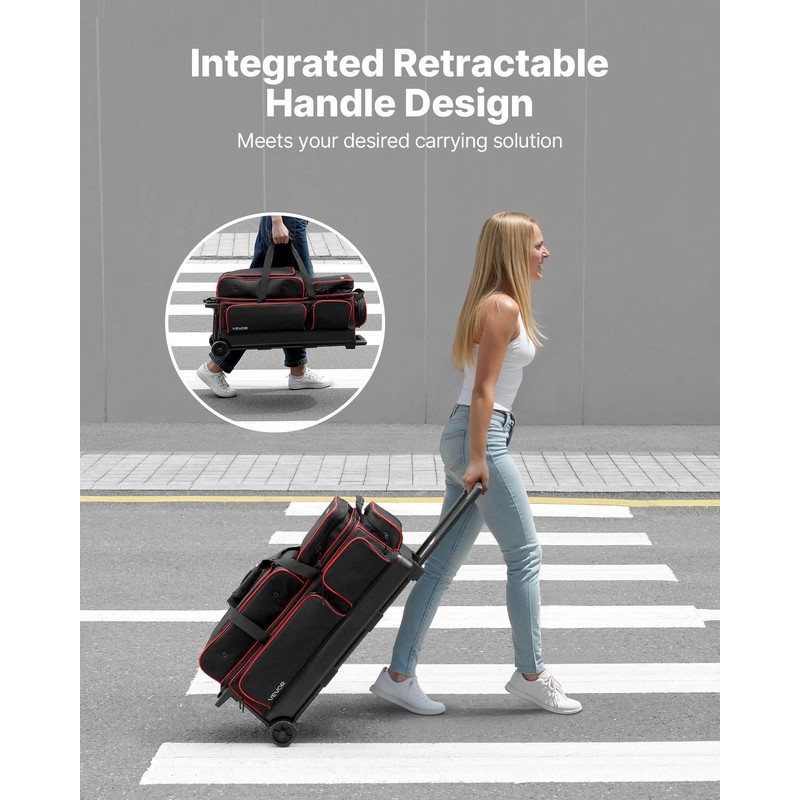 VEVOR Bowling Ball Bag, 3 Ball Double Roller Bowling Bag
