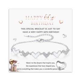 30th 40th 50th 60th Birthday Gifts for Women, Adjustable Silver Bracelet for Women Sterling Silver Heart Bracelet Birthday Gifts for Ladies Mum Daughter Sister Grandma Friend (silver-60th)