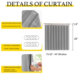 NICETOWN Valance Curtains for Living Room, Cabinet Curtains for Shelves Privacy Blackout Dust Proof Farmhouse Style Window Valances for Kitchen, 1 Panel, 50W x 20L, Silver Grey