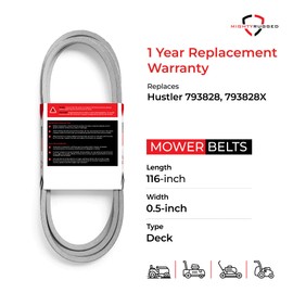 793828 Hustler Raptor 42 Inch Deck Belt Replacement, Length 116", Heavy-Duty Aramid Cord Belt Replaces 793828X for Hustler FasTrak, FasTrak Mini, Sport Raptor Mowers 927350 927343 930198 931741 936500