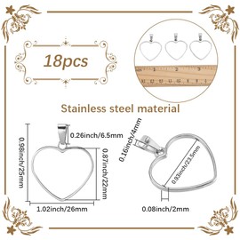 SOFPLATE 1 Box of 18 Hollow Heart Pendants with Open Back 304 Small 26 mm Bezels Made of Stainless Steel and Silver Epoxy Resin Frame Pendant Charm Accessories for Jewellery Making Charms Bracelets