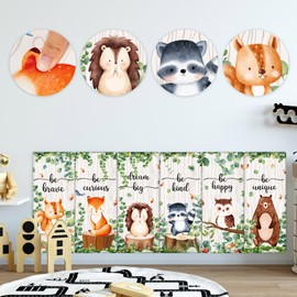 Jetec 6 Pcs 3D Anti-Collision Wall Padding for Kids Playroom 15.75 x 7.87 Inch Peel and Stick Padded Panels for Bedroom Upholstered Headboard Decor for Nursery Wall Protection (Woodland Animal)