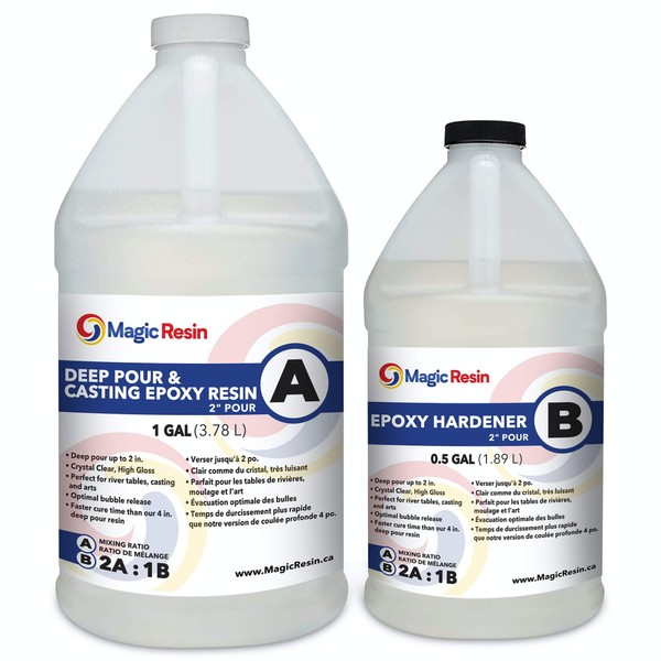 Magic Resin | 1.5 Gallon (5.7 L) | 2'' DEEP Pour, Casting & Art Epoxy Resin Kit | Low VOC & Low Odor | Crystal Clear | for River Tables, Deep Pour, Casting, Molding, Jewelry, Crafting & More