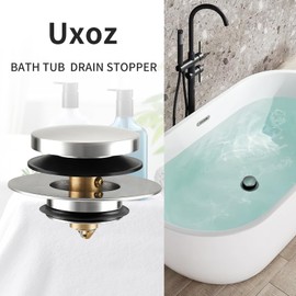 Uxoz Bathtub Drain Stopper, Tub Stopper/Bathtub Plug for Tip Toe/Trip Lever/Lift&Turn Tub Drains, Bath Tub Drain Stoppers Designed for 1.5"-1.72" Drain Hole w/3 O-Rings,Chrome Plated