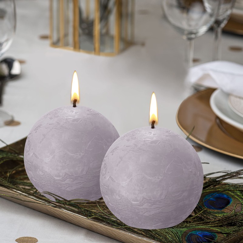 BOLSIUS 3 Pack Frosted Lavender Rustic Ball Pillar Candles -