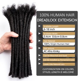 DAIXI 0.6cm and 0.2cm,0.4cm,0.8cm Options 4-18 Inch 20 Strands 100% Real Human Hair Dreadlock Extensions for Man/Women Handmade Permanent Loc Extensions Bundles Can Be Dyed Bleached Curled and Twisted