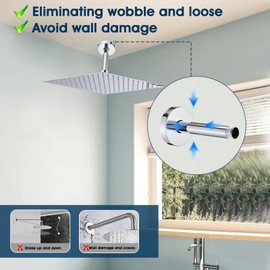 RAINREVIVE 6 Inch Shower Arm with Flange and Stabilizer Bracket, Ceiling Mount Replacement Rain Shower Head 304 Stainless Steel Straight Arm For Fixed Shower Head, Chrome