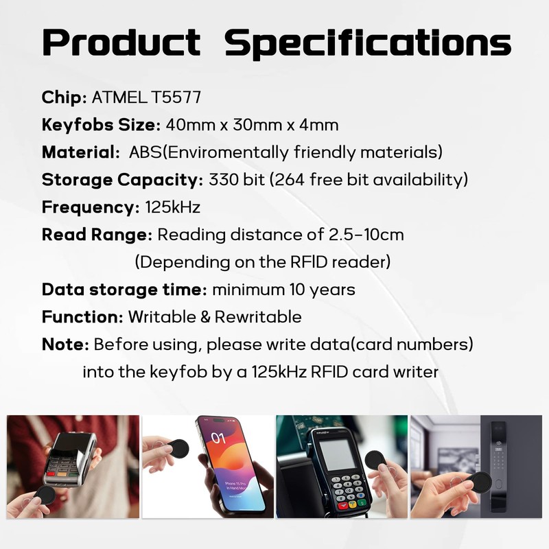 10pcs RFID Key Fobs 125khz RFID Writable T5577 fob tag