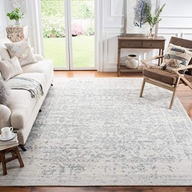 Safavieh Madison Collection MAD603G Oriental Snowflake Medallion Distressed Area Rug, 6'7" x 9'2", Silver / Ivory