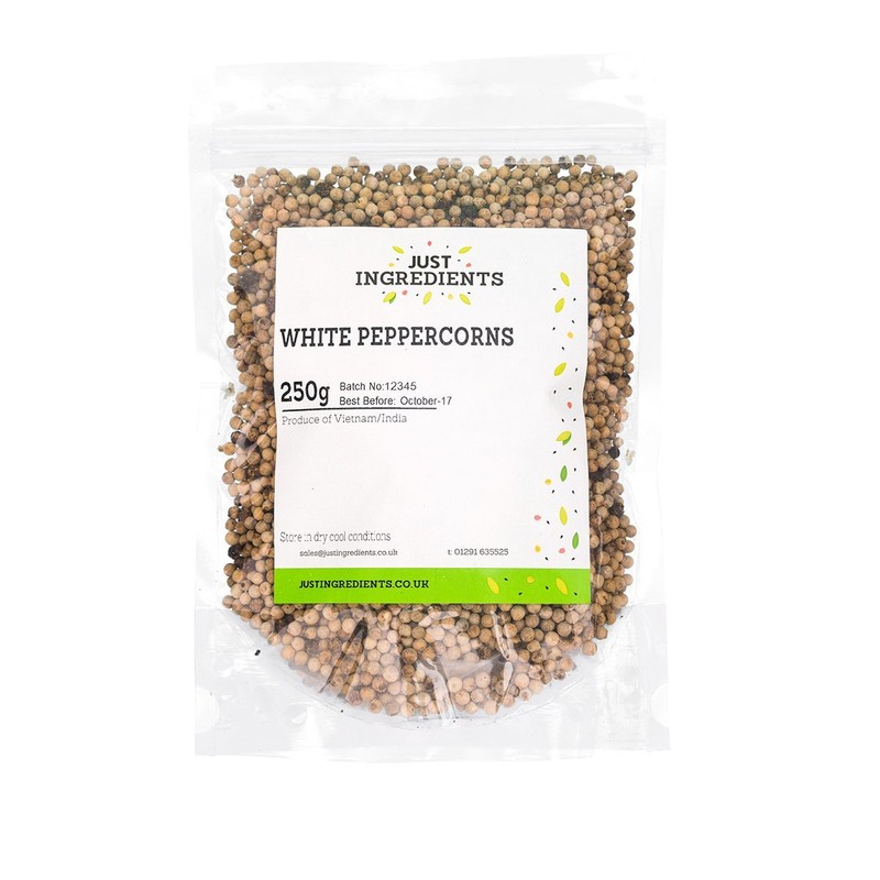 JustIngredients Essentials White Peppercorns, 100 g