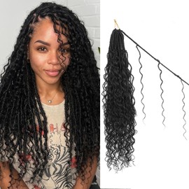 FANWYFYU 8 Packs Boho Faux Locs Crochet Hair 18 inch Goddess Locs Boho Soft Locs Crochet Hair with Curly Ends Pre-looped Long Bohemian River Locs Crochet Hair For Women (1B)