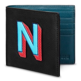 Yoshi N Monogram Initial Men's Leather Wallet, Genuine Leather Wallet, RFID Blocking Wallet, Slim Wallet for Men