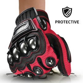 ILM Alloy Steel Touchscreen Bicycle Motorcycle Motorbike Powersports Racing Gloves (M, RED) Model 10C