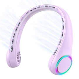 GULAKI Portable Neck Fan, Personal Fan with 4000mAh Battery, Rechargeable Neck Fan with 3 Speeds and 64 Cool Lights, Birthday Gifts for Men Women Mom Dad, Hands Free Cooling fan for Summer(Purple)