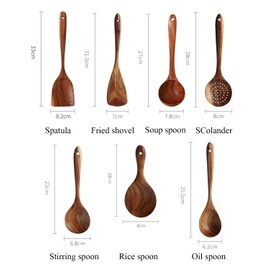 Messon Wooden Spoons for Cooking, 7Pcs Handmade Natural Teak Cooking Spoons Wooden Spatula for Non Stick Cookware (7 sets)