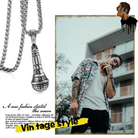 Cupimatch Stainless Steel Microphone Karaoke Pendant Necklace with Chain 22 inch