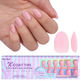 BTArtbox Almond Soft Gel Nail Tips for Gel Nails, Full Cover Nail Tips, Extra Short Almond Nail Tips, Re-Designed Xcoat Tips, Pink Press On Nails, Short Artificial Nail Tips for Nail Extensions