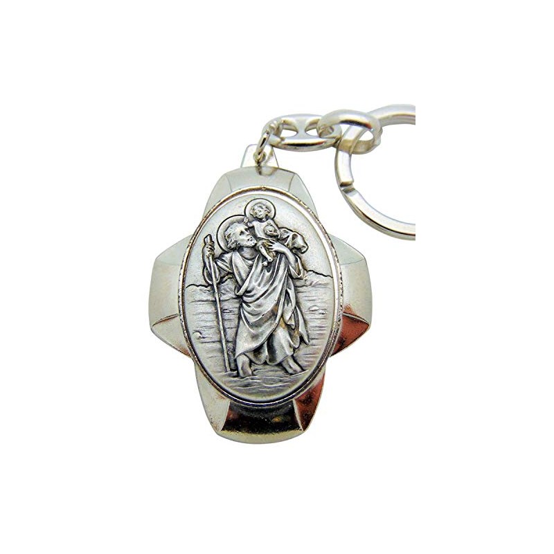 St Christopher Metal Keychain Travel Saint Key Ring with Holy