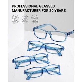 LUFF Unbreakable Reading Glasses for Women,4PCS Blue Light Blocking Reading Glasses Men,Comfortable Spring Hinge Readers,Computer Glasses Anti Eyestrain,Eyeglasses Stylish Blue(1.5X)