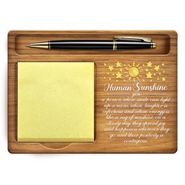 GOMAKERER Sticky Note Holder, Human Sunshine Wood Memo Holder Colored Sun Stars Note Organizer Self-Stick Note Pad Holders Wooden Office Decor for Office Desk Gift, 6.5x4.72x0.59 Inch