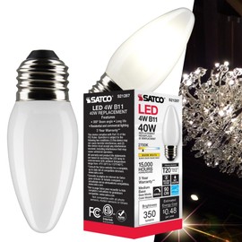 Satco S21287 4 Watt B11 LED Bulb, Frost, Medium Base (E26), 90 CRI, 2700K Warm White, 120V, Dimmable, 350 Lumens (2 Pack)