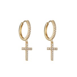 ZHOUMEIWENSP 14k Gold/Silver Plated Cross Zircon Earrings Huggie Hoop Earrings Dangle Drop Earrings Jewelry for Women (Gold)
