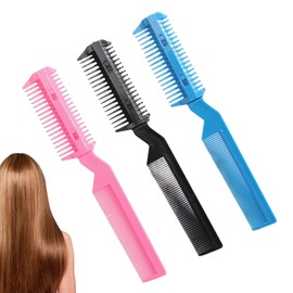 Miaija 3 Pieces 3 Colors Hair Cutter Combs Double Sided Hair Thinner Comb with Hair Cutter Razor Comb Edge Hair Removal Tool for Hair Cutting and Styling