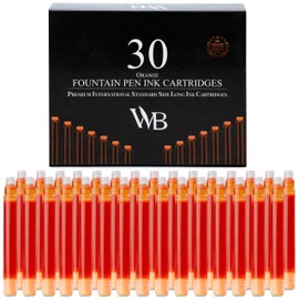 Wordsworth & Black Fountain Pen Ink Refills - Set of 30 Orange Ink Cartridges - International Standard Size - Length APPR 2.3" - Base Diameter APPR 0.24 Inch - Disposable and Generic