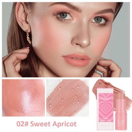 3 in 1 Cream Blush Stick, Cream Contour Stick for Cheeks Lips Eyes, Long Lasting Waterproof Lightweight Blusher Stick, Moisturize and Blendable Blushers for Women Girls Cheeks Makeup (#02)