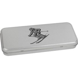 Azeeda 'Downhill Skier' Metal Hinged Stationery Tin/Storage Box (TT00244885)