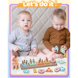Montessori Toys for 1 2 Year Old Girl Boy, Toddler Toys Age 1-2, 1 2 Year Old Girl Boy Birthday Gifts, Education Toddler Puzzles for Wooden Toys Ages 1-3, Stacking Block Toys for Toddlers 1-3 - Coffee