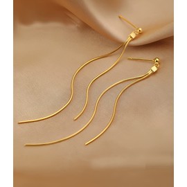 OLARCU Long Gold Dainty Dangle drop Minimalist Tassel Earrings for Women (Gold)