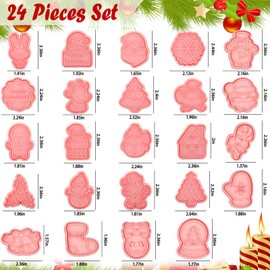 Roshtia 24 Pieces Christmas Cookie Cutters Stamps Mini Embossing 3D Plastic Cookie Stamps Snowman Santa Christmas Tree Reindeer Fondant Cookie Baking Birthday Party