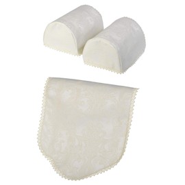 Classic Home Store Jacquard Damask Antimacassar Pair of Standard Round Arm Caps & 1 Chair Back Set (Cream)