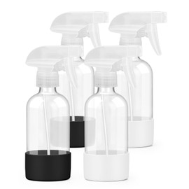 Worldgsb 4 Pack Glass Spray Bottles with Silicone Sleeve, 8 oz Empty Refillable Containers with Adjustable Spray Nozzles, Spray Bottles for Hair, Cleaning Solutions and Plants Black&White