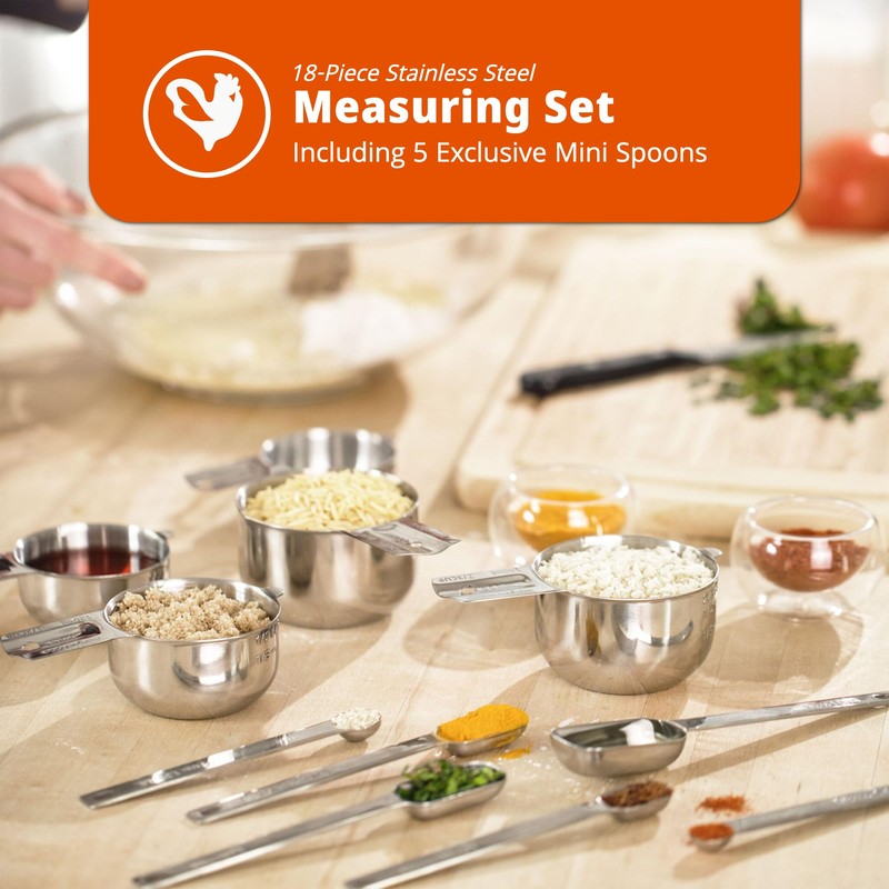 Morgenhaan Heavy-Duty 304 Stainless Steel Measuring Cup Set (18-Piece) -