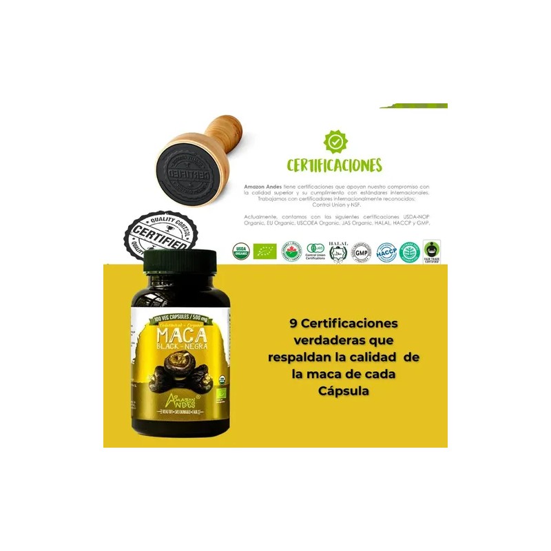 Maca Peruana Negra Orgánica Pack 2 Frascos con 100 Cápsulas