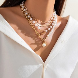 Pearl Necklaces for Women Chunky Gold Necklace Trendy Silver Layered Necklace Paperclip Chain Necklace Charm Necklace Jewelry Gift