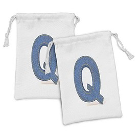 Ambesonne Monogram Fabric Pouch Set of 2, Conceptual Font Design Denim Pattern Texture Image Shape of Capital Monograms, Small Drawstring Bag for Toiletries Masks and Favors, 9" x 6", Blue Yellow