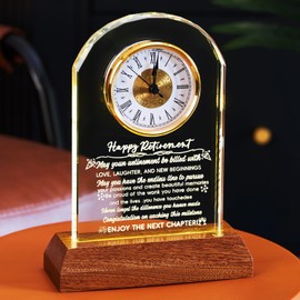 Zerelys Crystal Retirement Clock for Women & Men with Wooden Light Base, Happy Retirement Plaque Farewell Gift for Coworkers, Boss, Friends, Teacher or Doctor, Elegant Retired Keepsake Home Decor