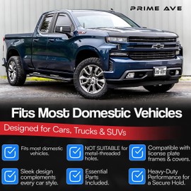 PRIME AVE License Plate Screws with Nylon Inserts - Stainless Steel Rust Proof License Plate Screws for License Plates, Frames & Covers - 4755299 3907444 A11719 - U.S. Cars Trucks SUVs (Set of 4)