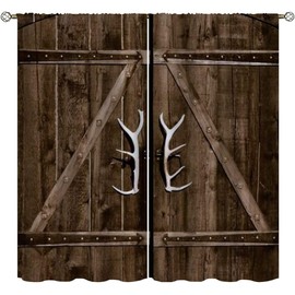 Wusihorld Rustic Barn Farm House Door Blackout Curtains Home Decor,Cabin Wooden Door Rod Pocket Thermal Insulated Drapes Darkening Window Curtain for Girls Boy Bedroom Living Room 42 x 63 Inch