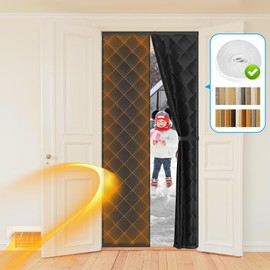 Magnetic Thermal Insulated Door Curtain, Fits Door Size 38" x 82", Weatherproof Oxford Material Thicken Fiber Fill Door Cover,Temporary Door Thermal Curtains for Winter/Patio/Sliding Glass Door, Black